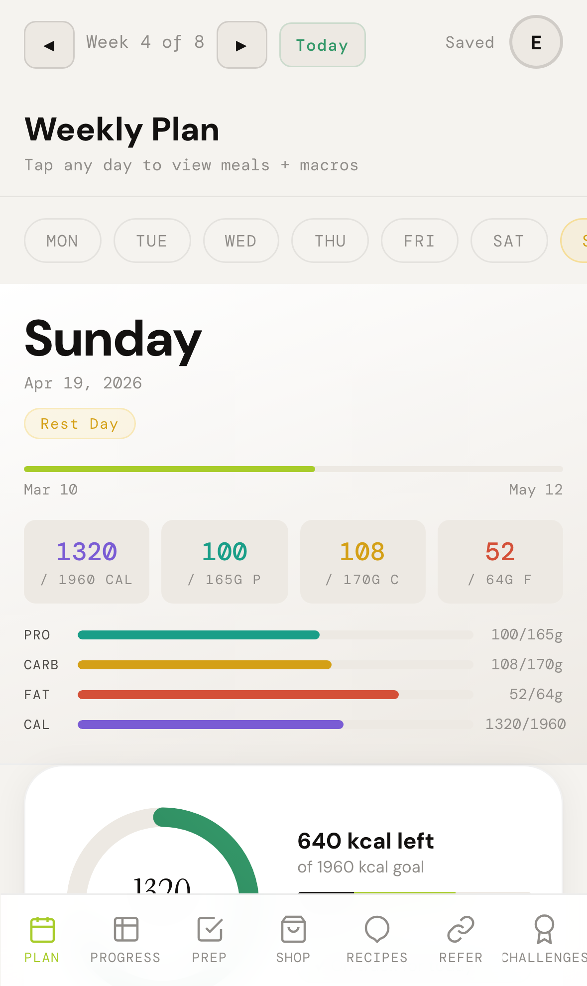 Rebuilt app — weekly meal plan